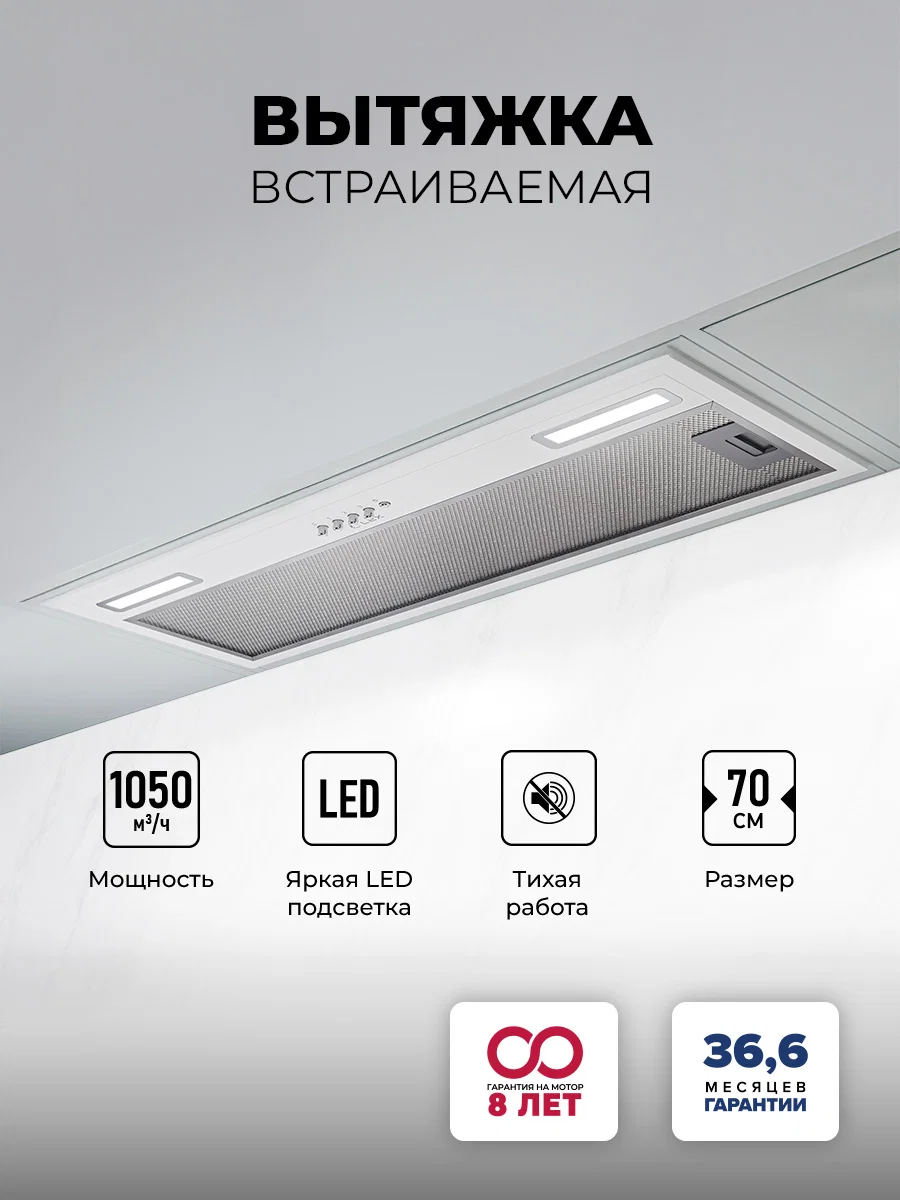 Вытяжка кухонная встраиваемая LEX HYPER 900 WH — фотография 1