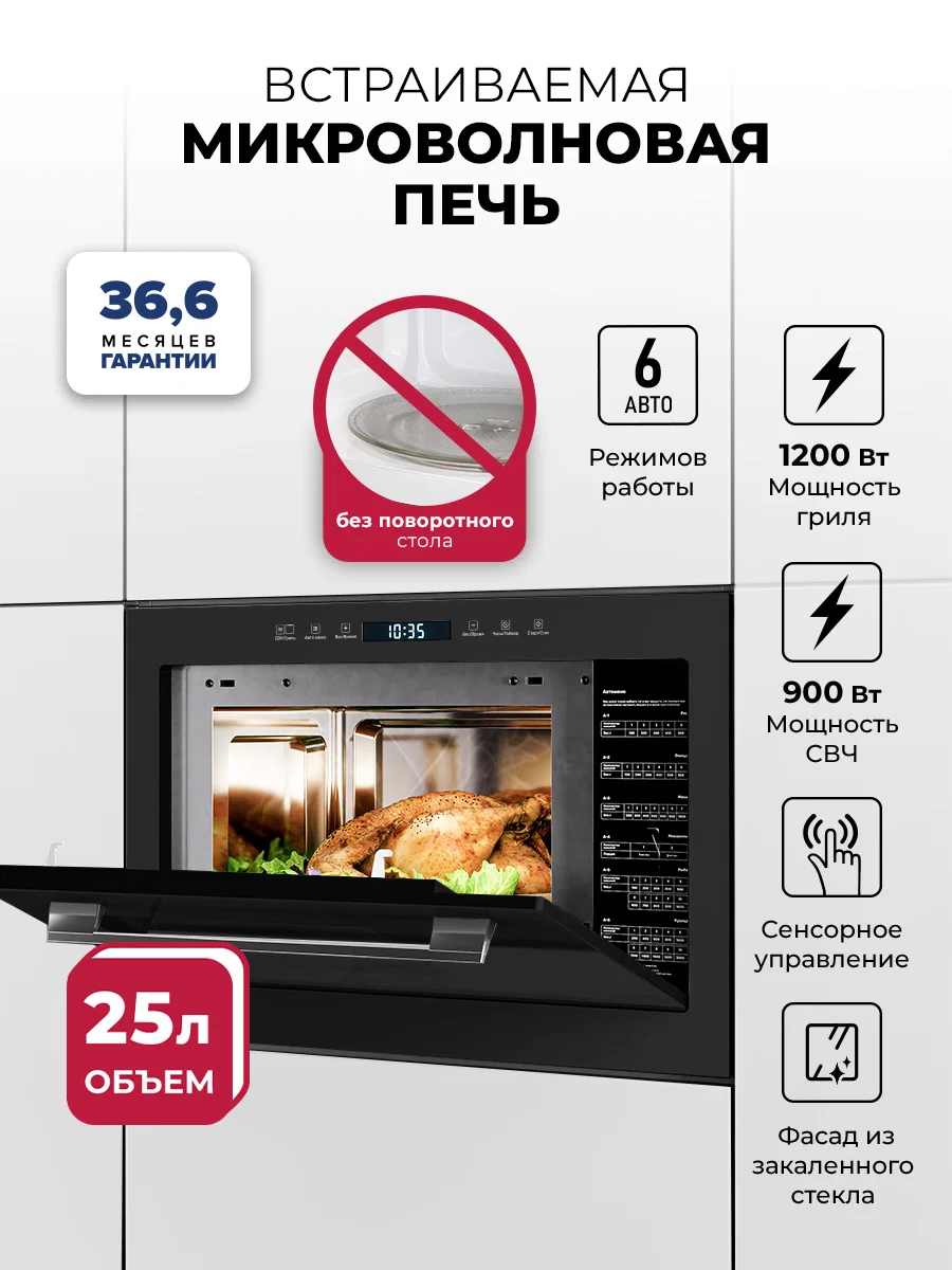 Микроволновая печь встраиваемая LEX BIMO 25.03N BLACK — фотография 1