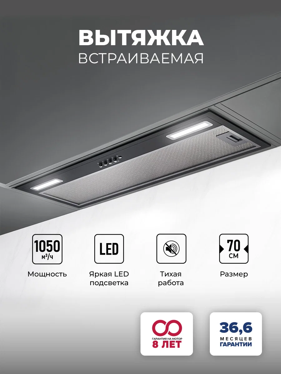 Вытяжка кухонная встраиваемая LEX HYPER 900 BL — фотография 1