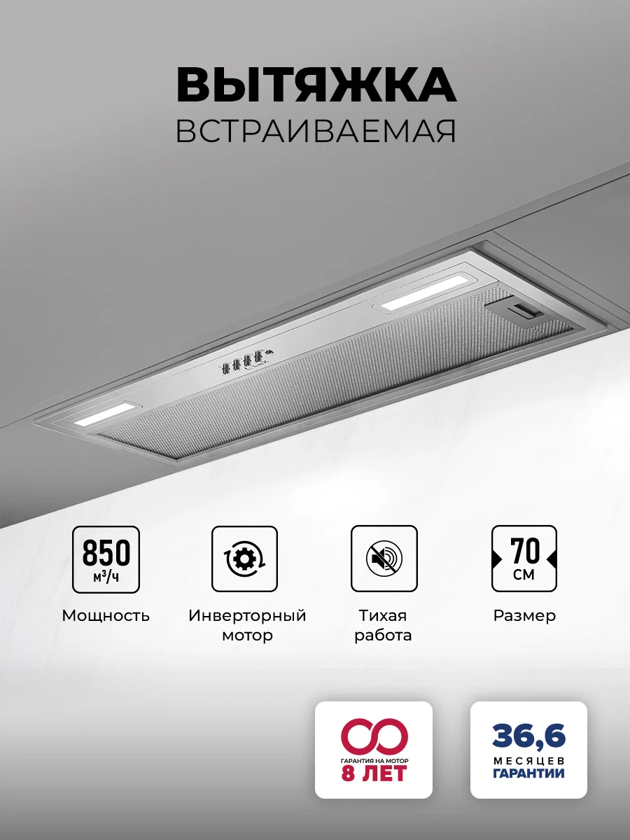 Вытяжка кухонная встраиваемая LEX HYPER 900 Inverter IX — фотография 1