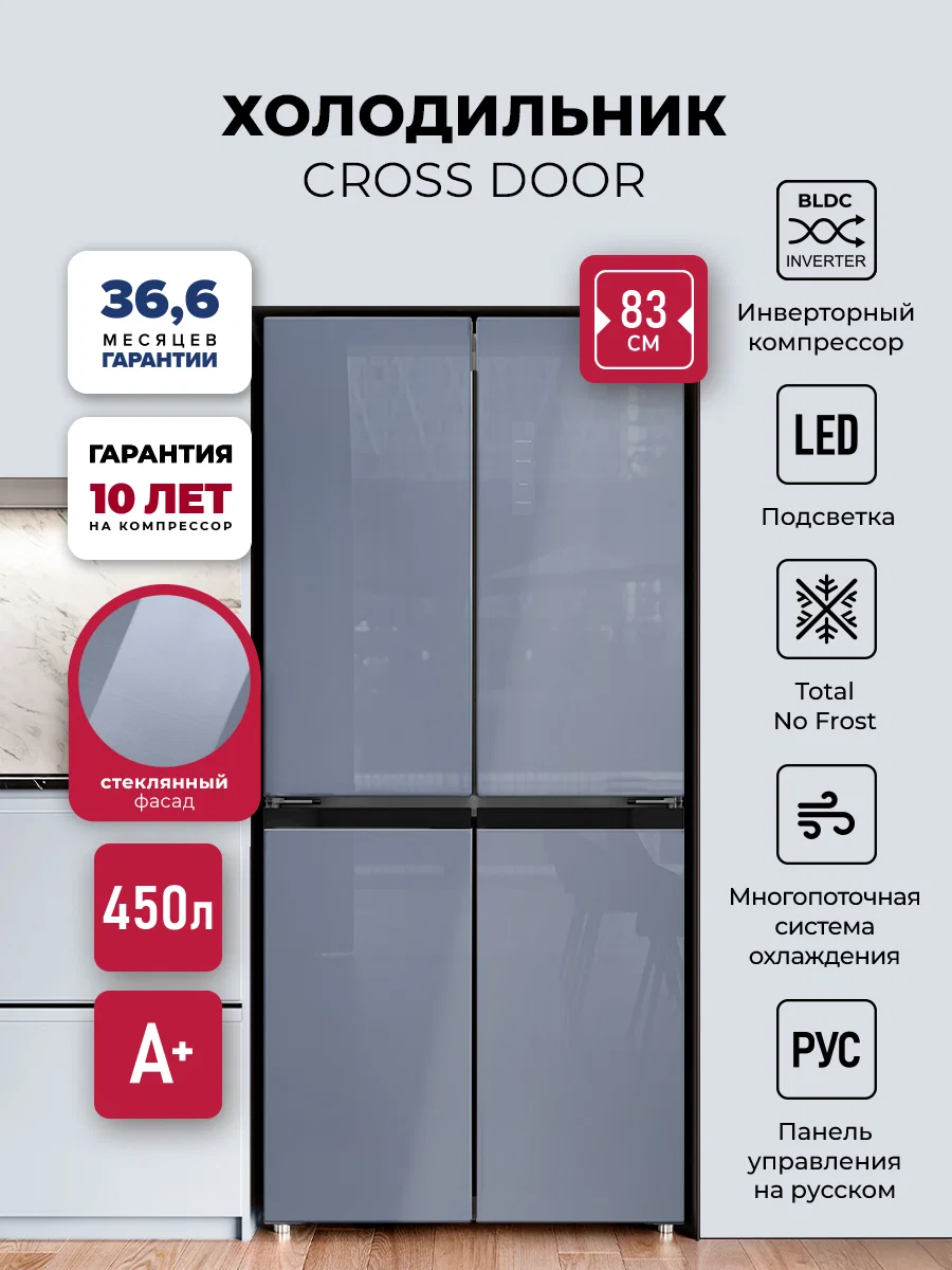 Холодильник трехкамерный отдельностоящий с инвертором LEX LCD450GbGID — фотография 1