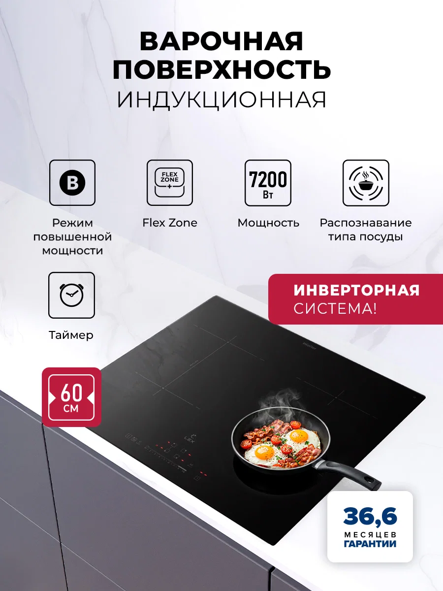 Варочная панель индукционная с инвертором LEX HI 6041A I BL — фотография 1