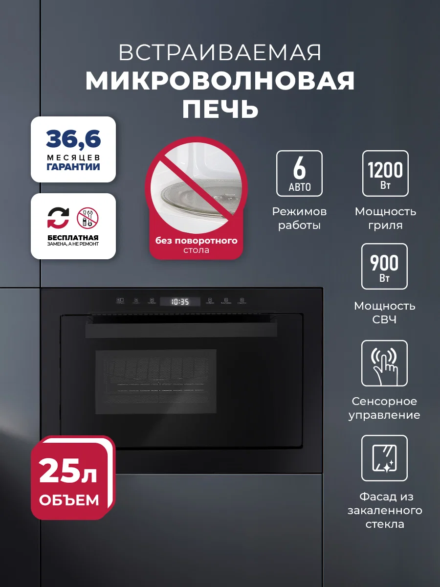 Микроволновая печь встраиваемая LEX BIMO 25.03 BL — фотография 1
