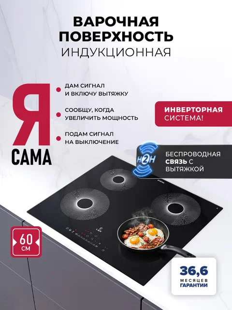 Варочная панель индукционная с инвертором и беспроводной связью с вытяжкой LEX EVI 640 R1 I BL