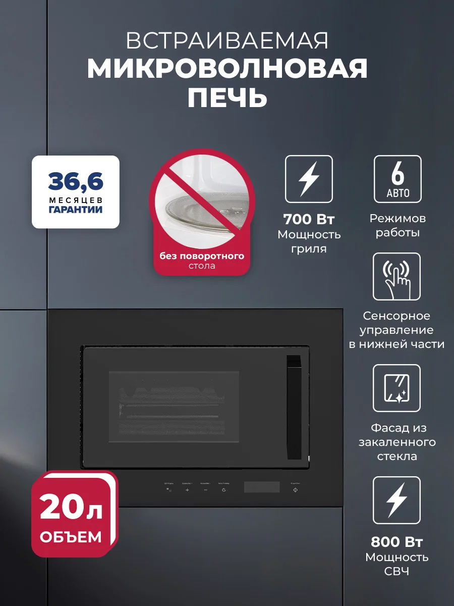 Микроволновая печь встраиваемая LEX BIMO 20.07 BL — фотография 1