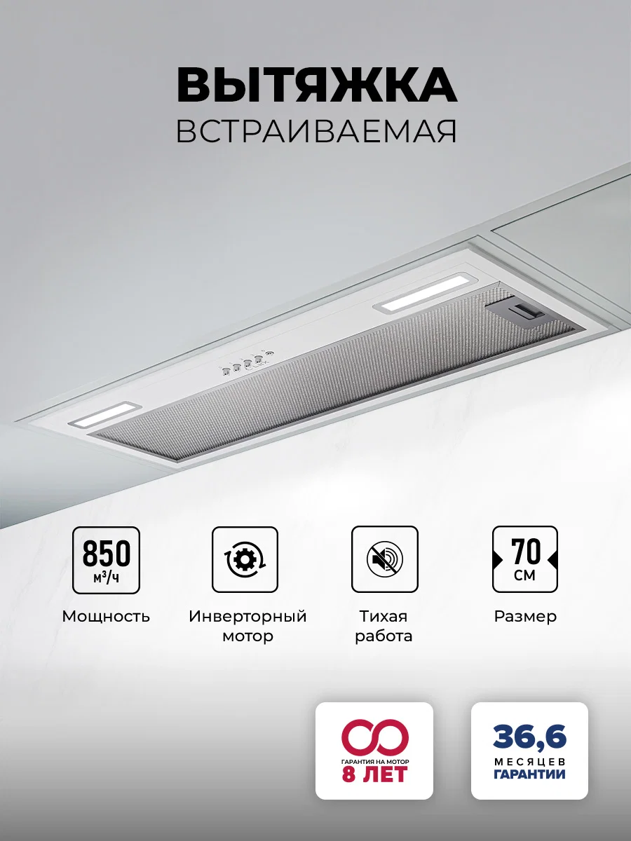 Вытяжка кухонная встраиваемая LEX HYPER 900 Inverter WH — фотография 1