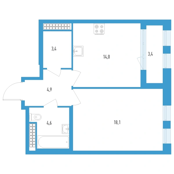 Планировка: 1-комнатная · 46,7 м² · ЖК «Дефанс Премиум»