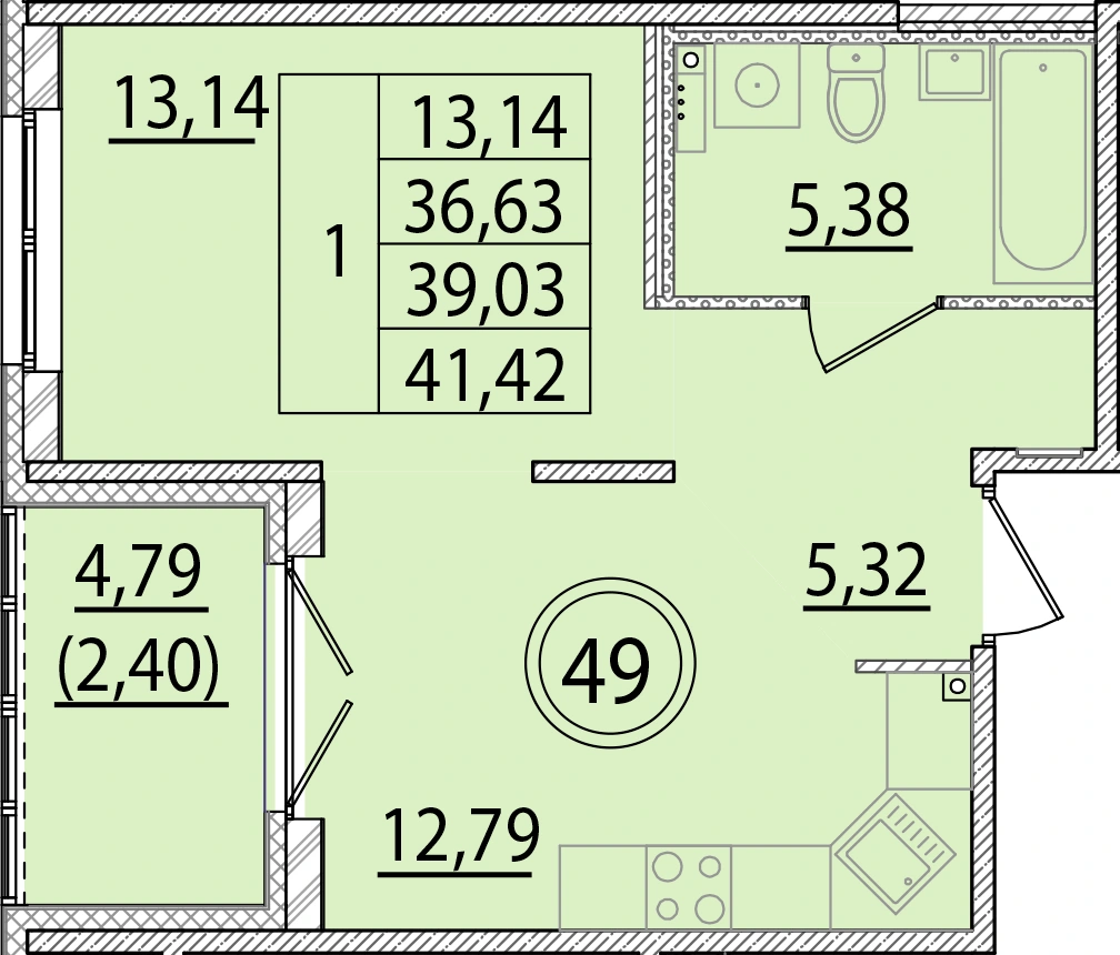 Планировка: Однокомнатная · 36,63 м² · ЖК «Образцовый квартал 15»