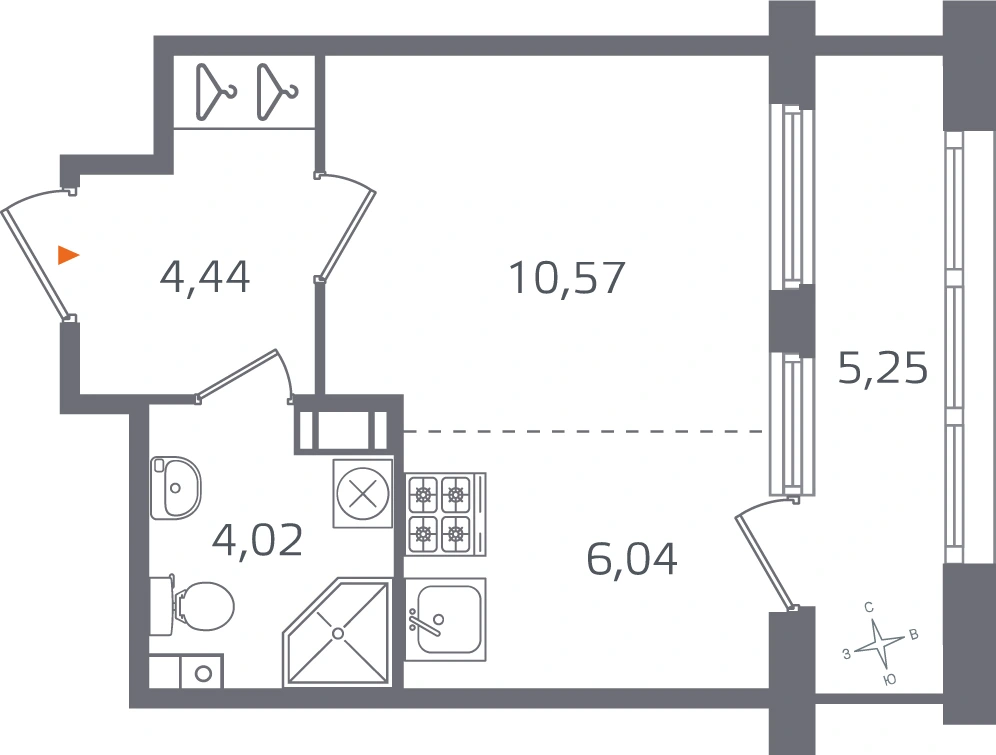 Планировка: Студия · 25,07 м² · ЖК «Б15»