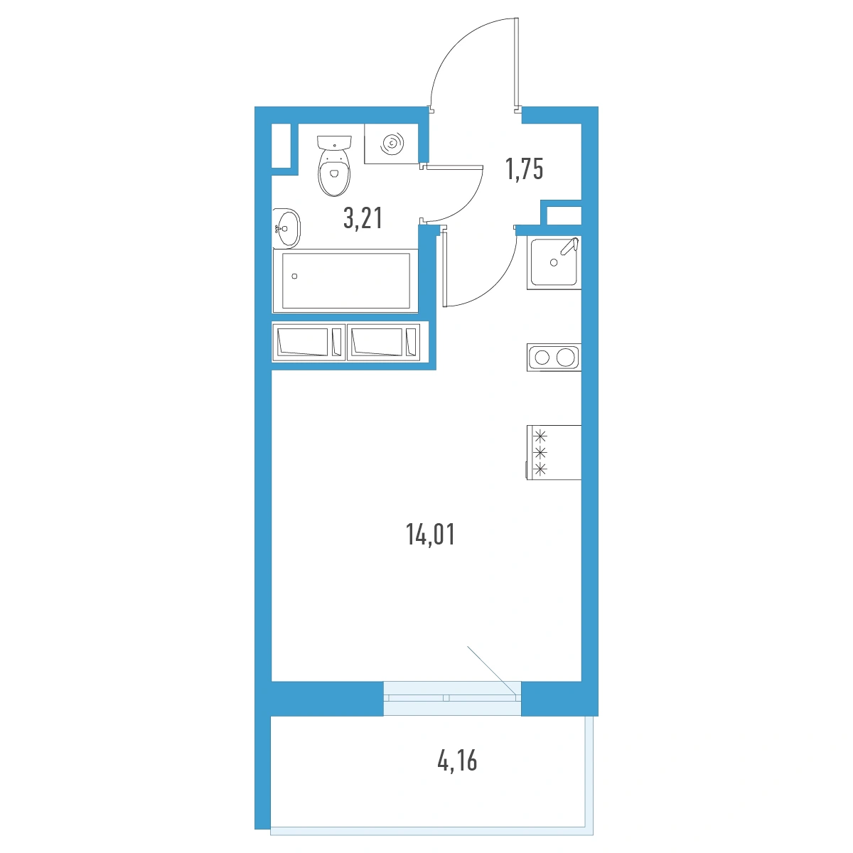 Планировка: Студия · 20,22 м² · ЖК «Аэросити 8»
