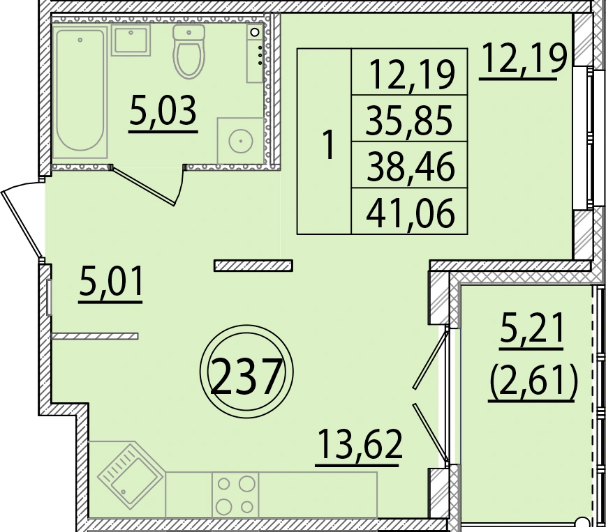 Планировка: Однокомнатная · 35,85 м² · ЖК «Образцовый квартал 15»