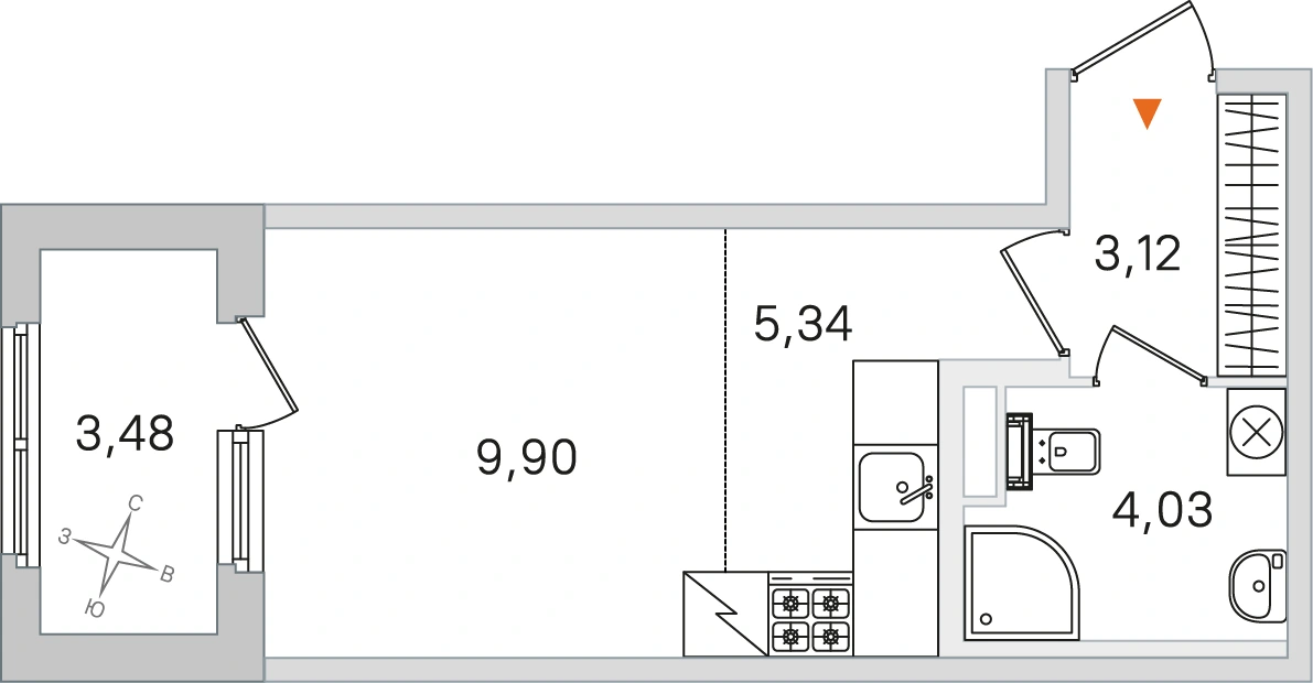 Планировка: Студия · 22,39 м² · ЖК «Дубровский»