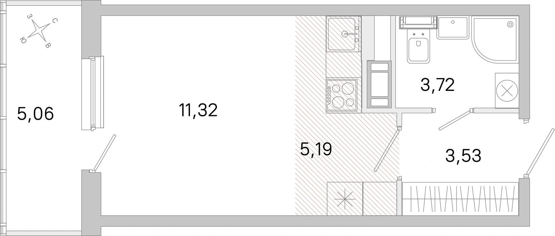 Планировка: Студия · 23,76 м² · ЖК «ЮгТаун»