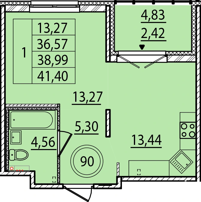 Планировка: Однокомнатная · 36,57 м² · ЖК «Образцовый квартал 15»