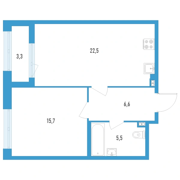 Планировка: Европланировка 1Е · 52 м² · ЖК «Дефанс Премиум»