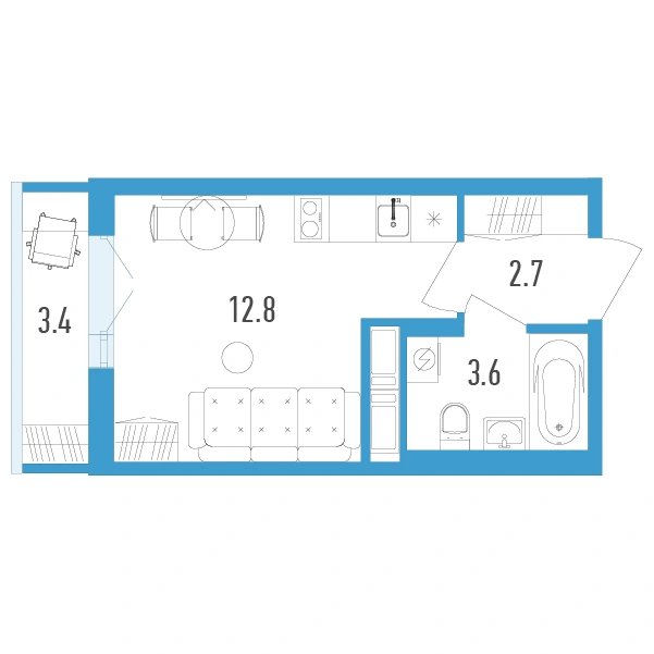 Планировка: Студия · 20,1 м² · ЖК «Аэросити 4»