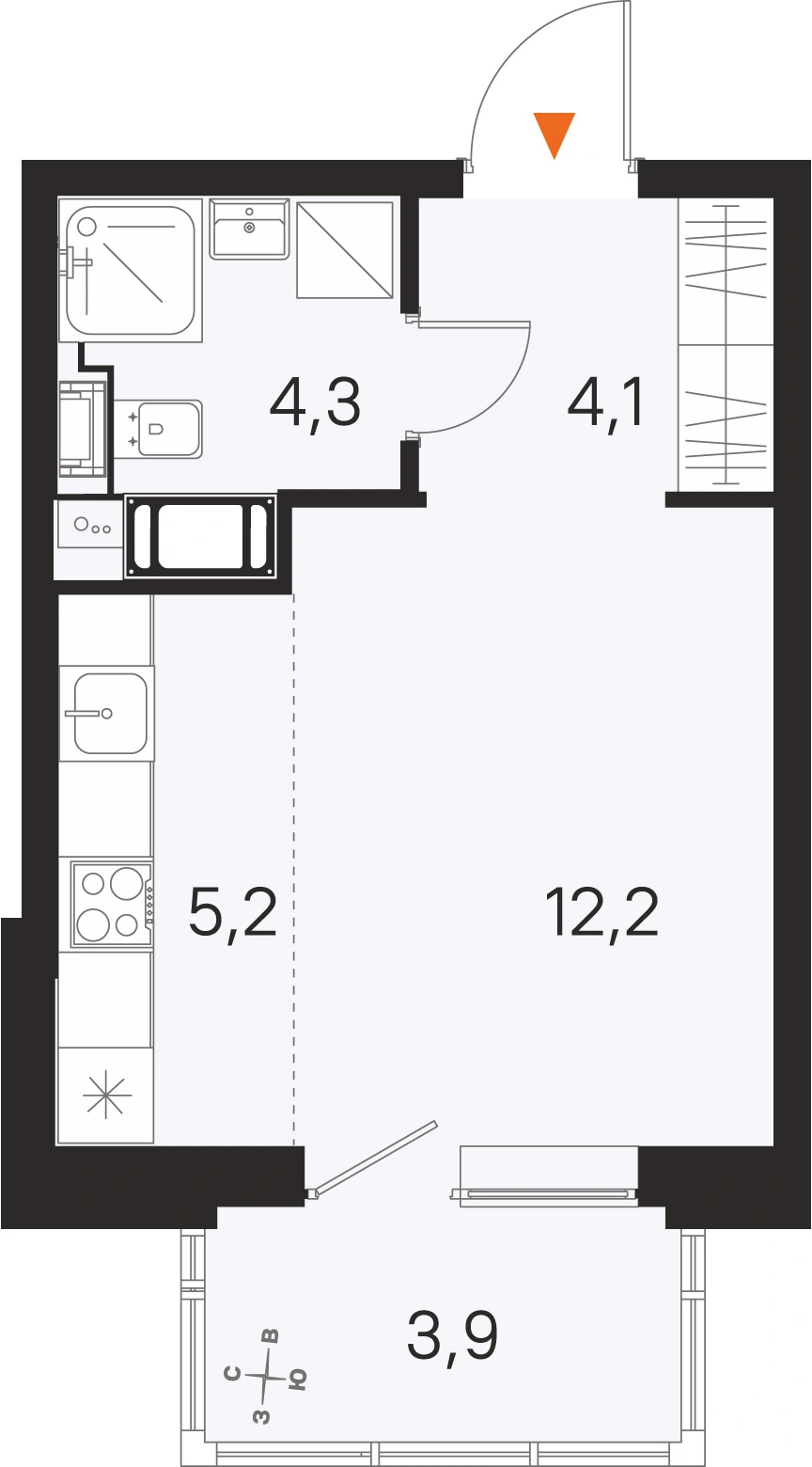 Планировка: Студия · 25,8 м² · ЖК «М36»