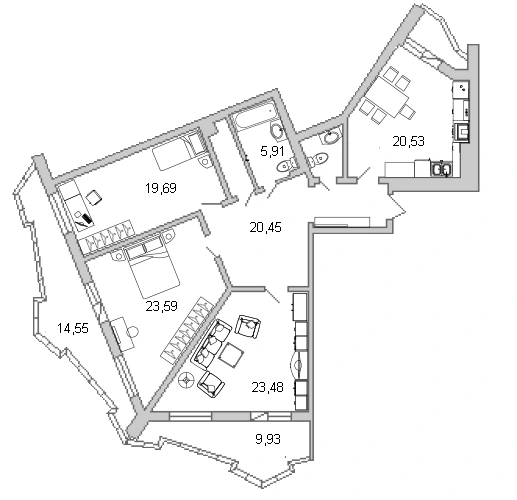 Планировка: 3‑комнатная · 124 м² · ЖК «Лондон Парк»