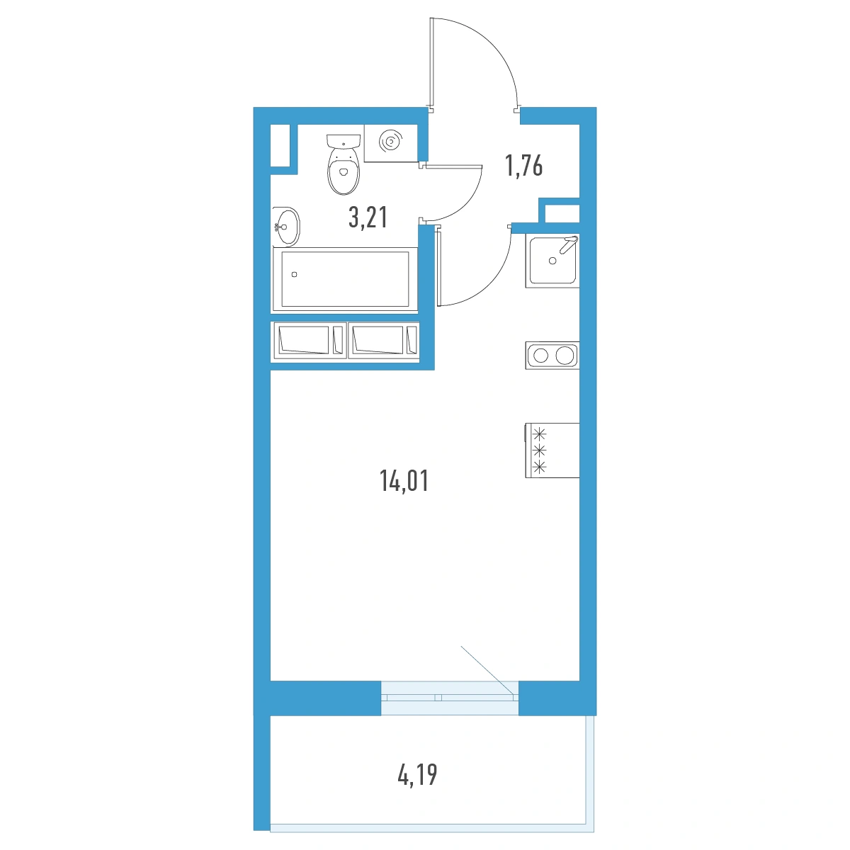 Планировка: Студия · 20,24 м² · ЖК «Аэросити 8»