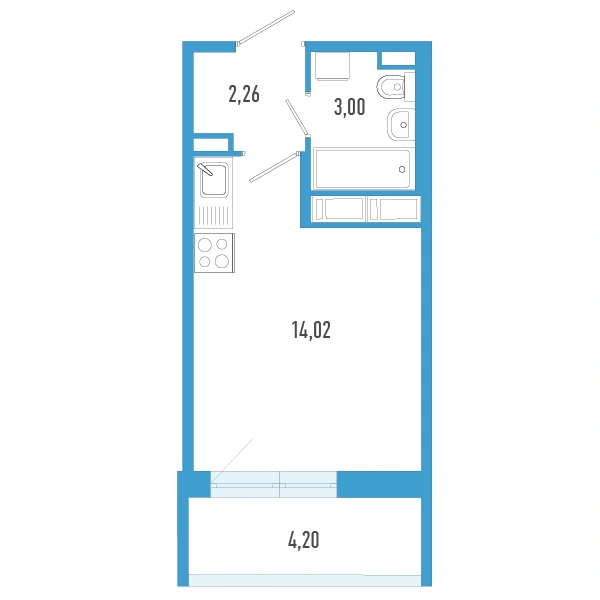 Планировка: Студия · 20,54 м² · ЖК «Аэросити 7»