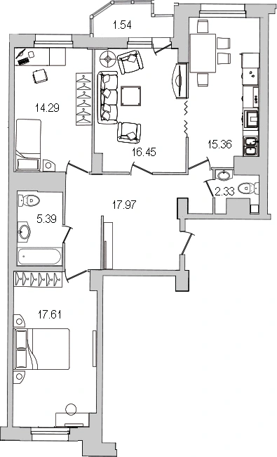Планировка: 3‑комнатная · 92,1 м² · ЖК «Шекспир»