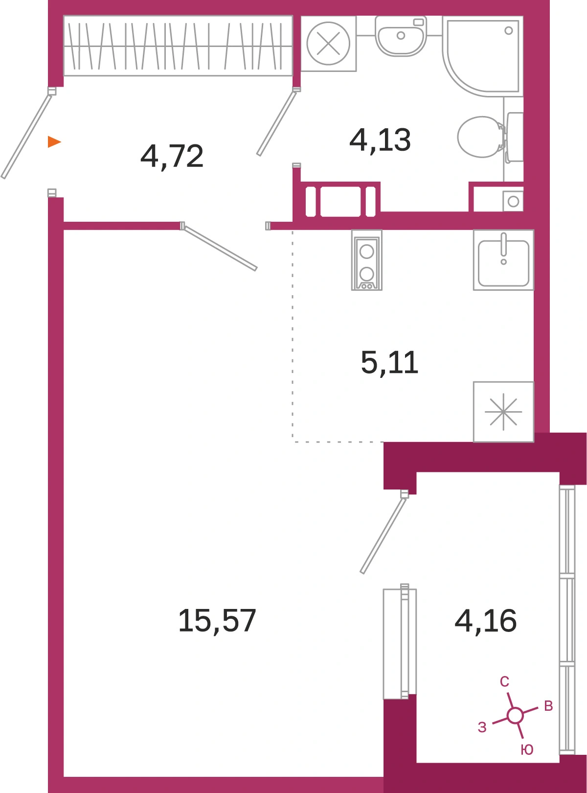 Планировка: Студия · 29,53 м² · ЖК «Дом на Курской»