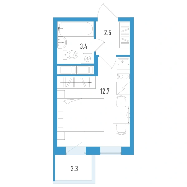 Планировка: Студия · 19,3 м² · ЖК «Аэросити Клаб»