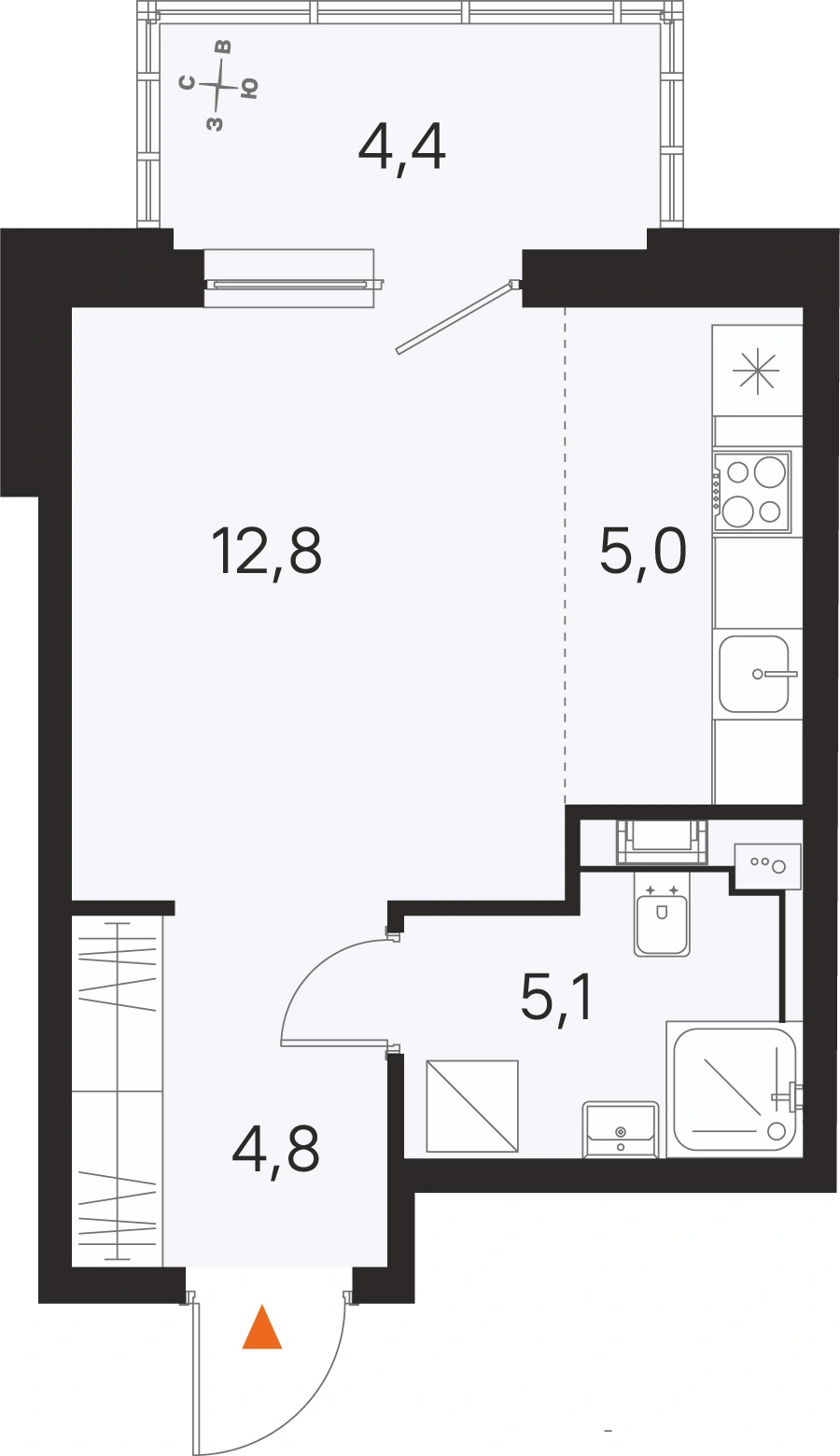 Планировка: Студия · 27,7 м² · ЖК «М36»