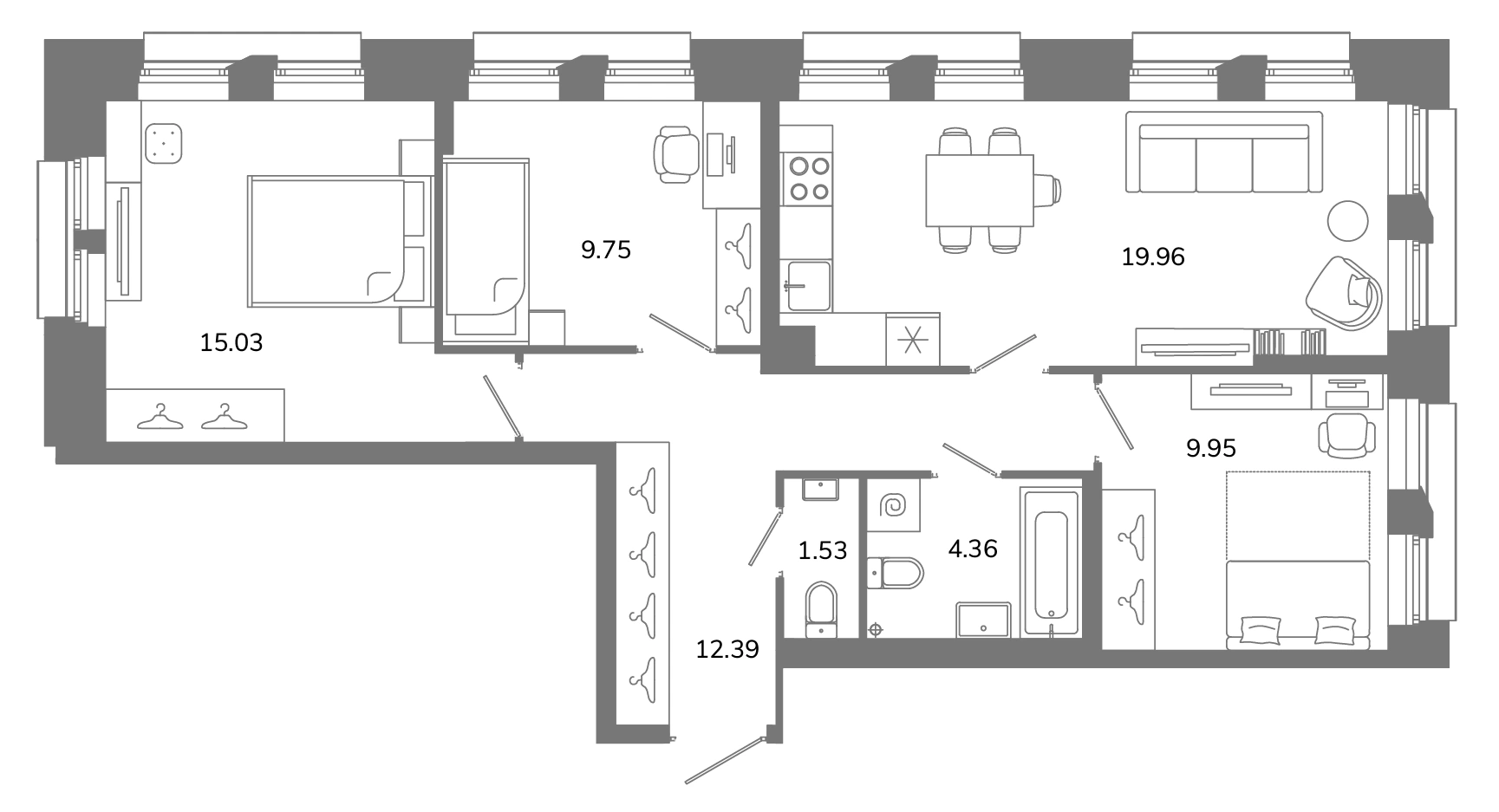 Планировка: 3‑комнатная · 72,97 м² · ЖК «Твой Космос»