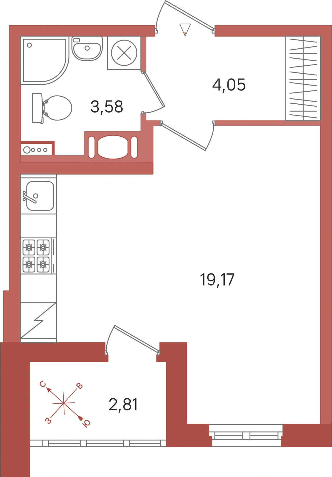 Планировка: Студия · 26,8 м² · ЖК «Патио»