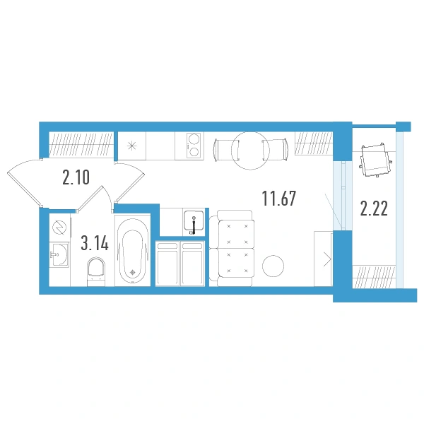 Планировка: Студия · 17,57 м² · ЖК «Южный Форт»