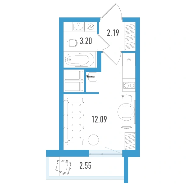 Планировка: Студия · 18,25 м² · ЖК «Южный Форт»