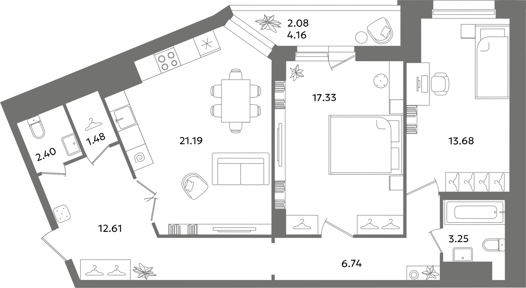 Планировка: 2‑комнатная · 84,2 м² · ЖК «Байрон»