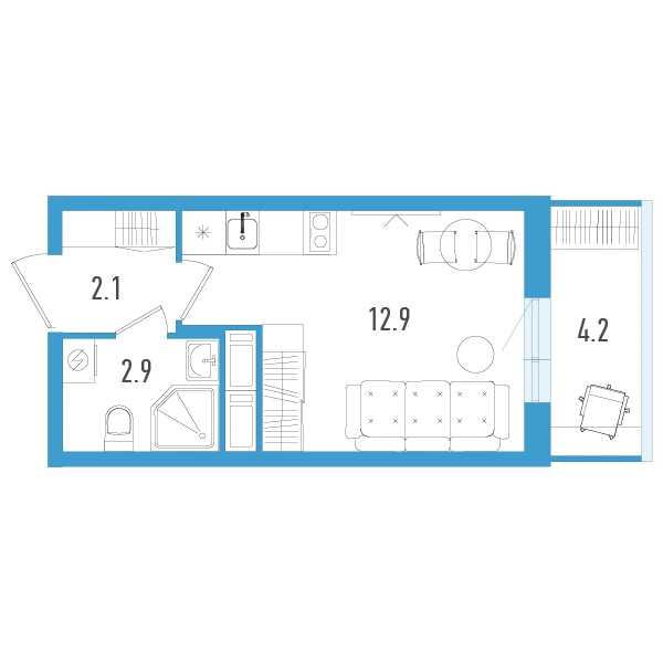 Планировка: Студия · 19,2 м² · ЖК «Аэросити 3»