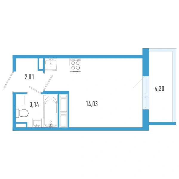 Планировка: Студия · 20,44 м² · ЖК «Аэросити 7»