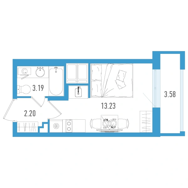 Планировка: Студия · 19,69 м² · ЖК «Старлайт»