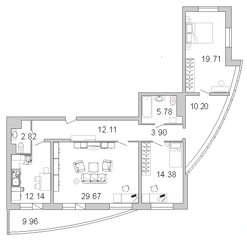 Планировка: 3‑комнатная · 114,8 м² · ЖК «Лондон Парк»