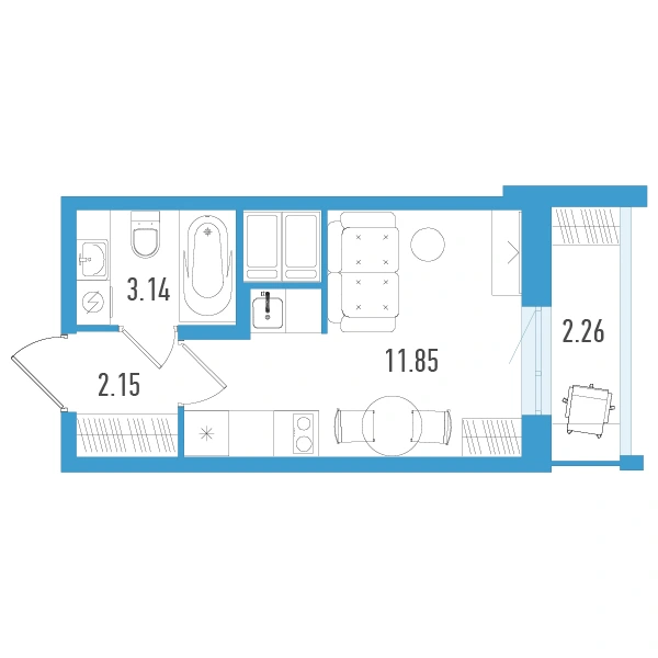 Планировка: Студия · 17,82 м² · ЖК «Южный Форт»
