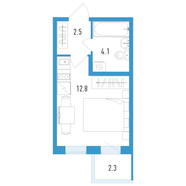 Планировка: Студия · 20,1 м² · ЖК «Аэросити Клаб»