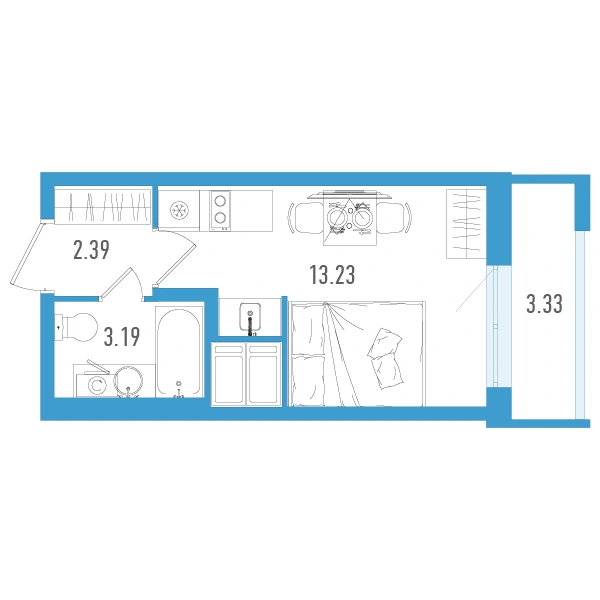 Планировка: Студия · 19,81 м² · ЖК «Старлайт»