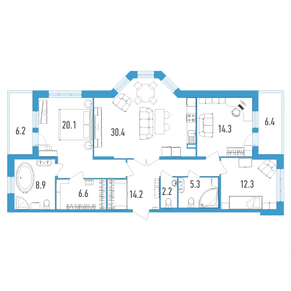 Планировка: Европланировка 3Е · 120,6 м² · ЖК «Колумб»