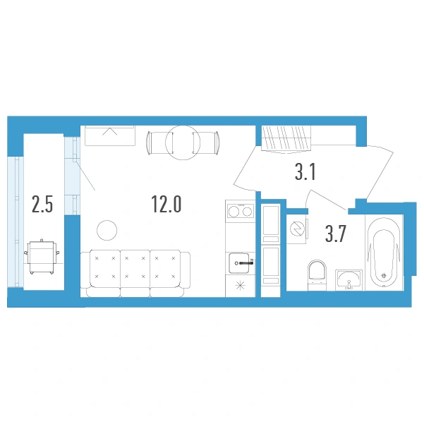 Планировка: Студия · 20,1 м² · ЖК «Аэросити 4»