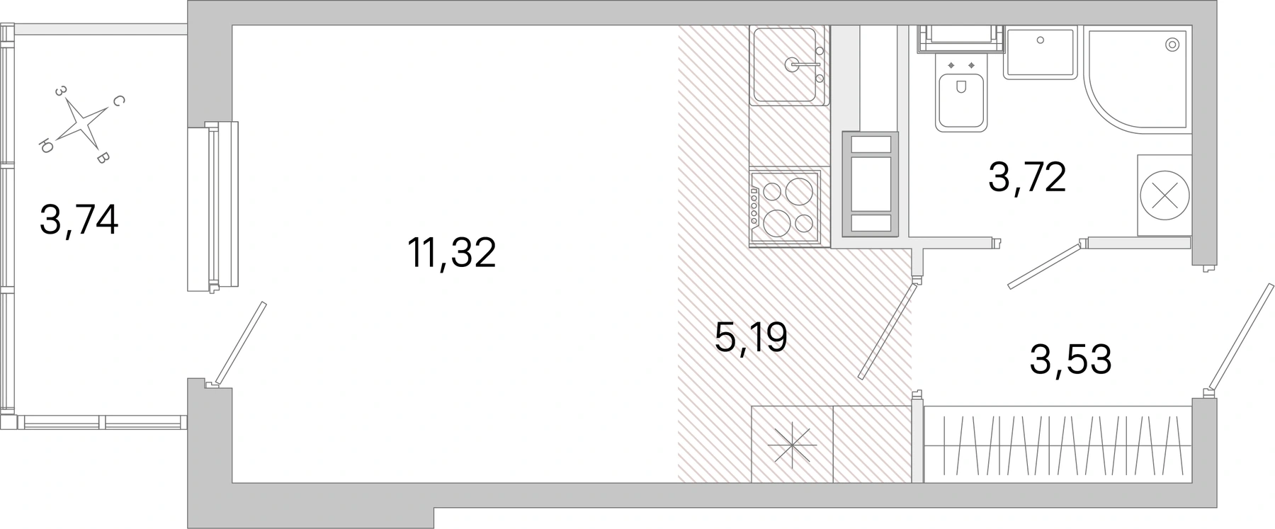 Планировка: Студия · 23,76 м² · ЖК «ЮгТаун»