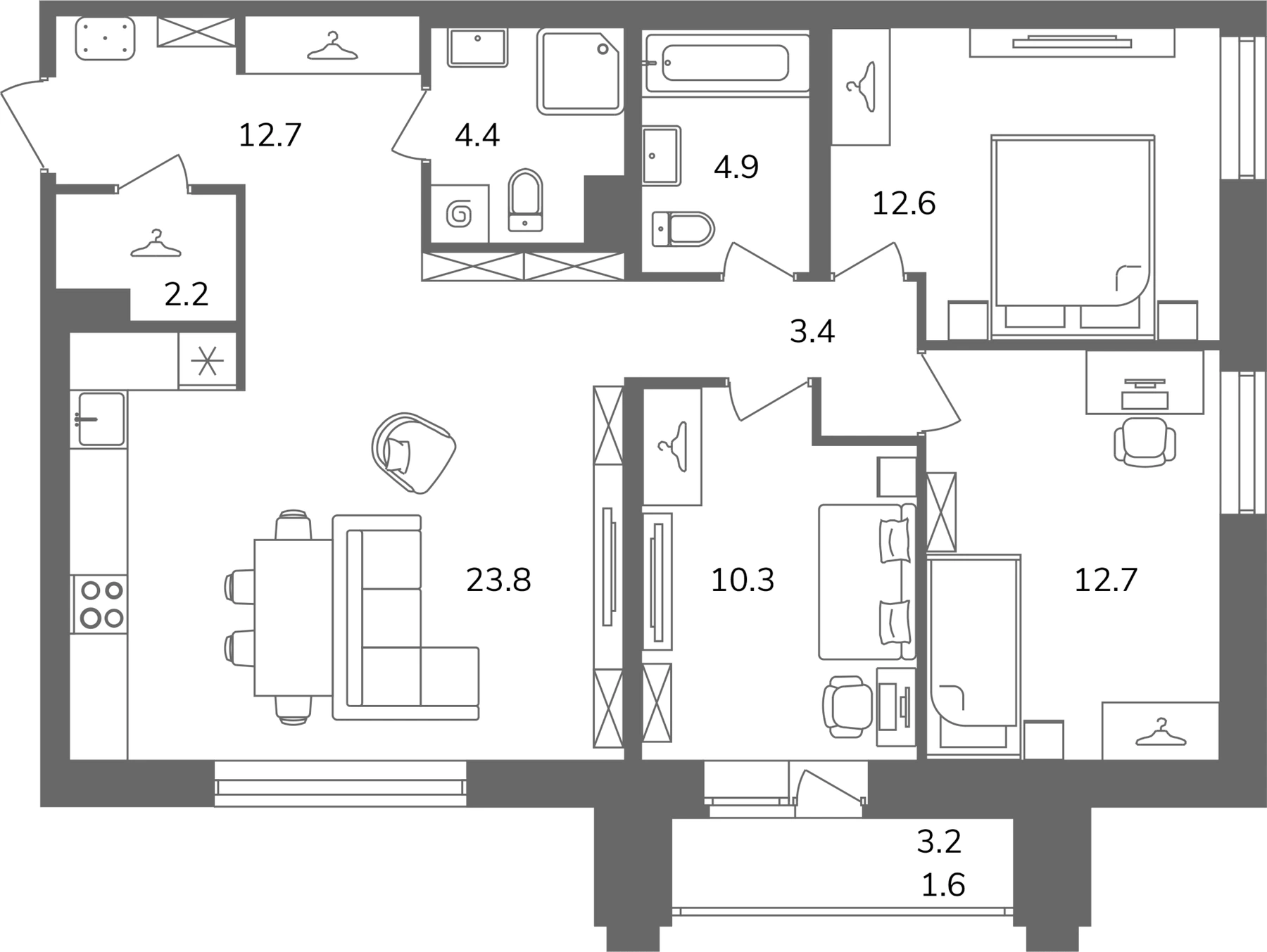 Планировка: 3‑комнатная · 88,6 м² · ЖК «Антверпен»