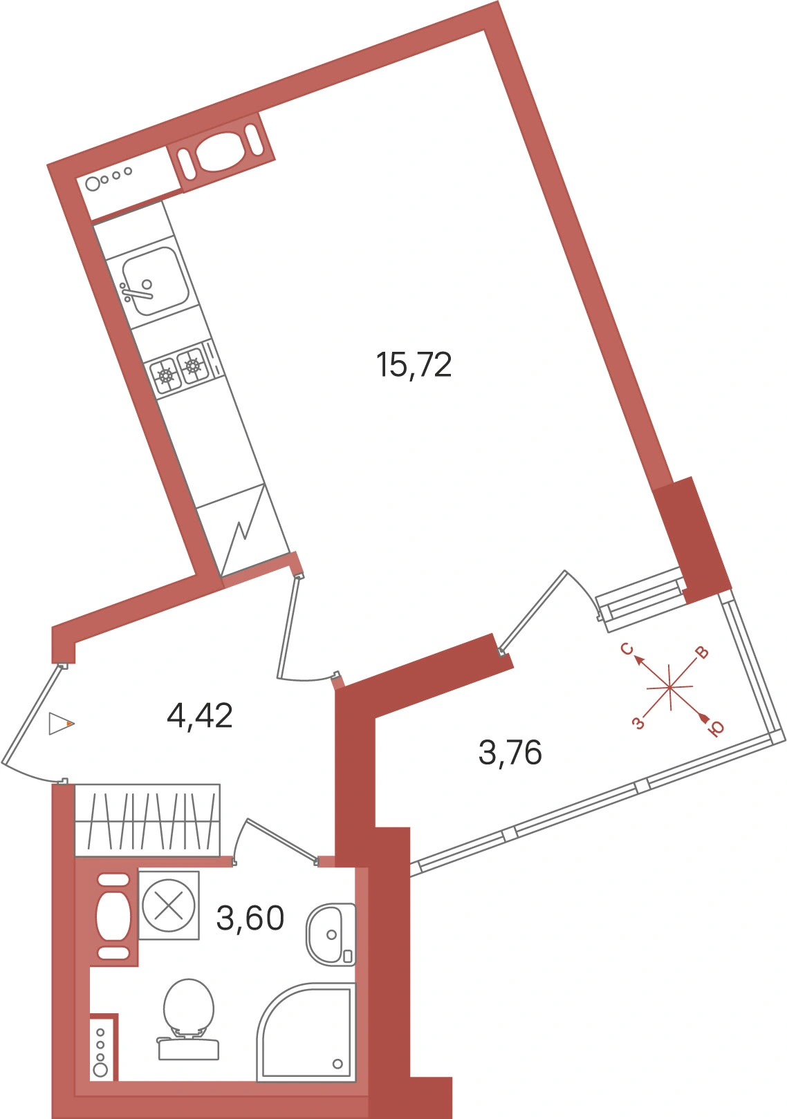 Планировка: Студия · 23,74 м² · ЖК «Патио»