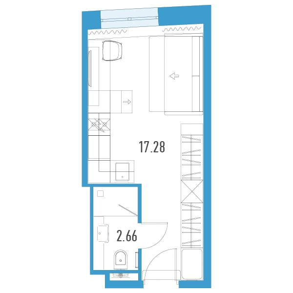 Планировка: Студия · 19,94 м² · апарт-отель «ЙЕС Лидер»