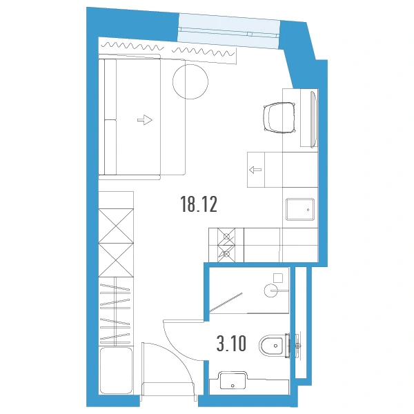 Планировка: Студия · 21,22 м² · апарт-отель «ЙЕС Лидер»