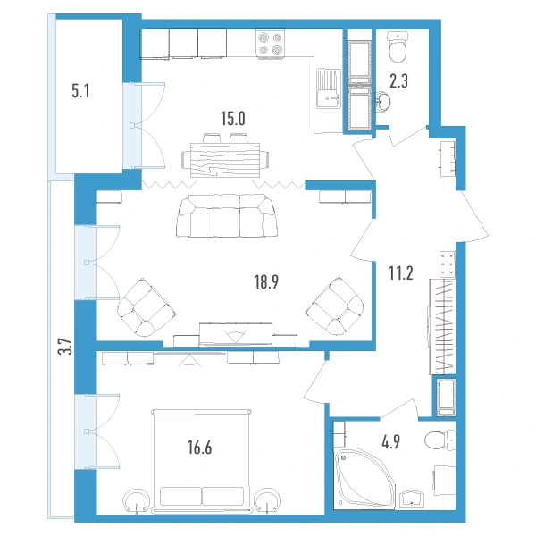 Планировка: 2-комнатная · 72,6 м² · ЖК «Колумб»