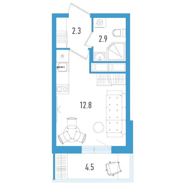 Планировка: Студия · 19,4 м² · ЖК «Аэросити 3»
