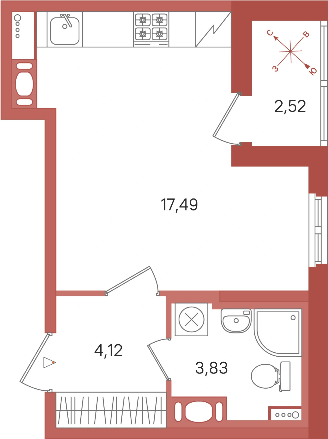 Планировка: Студия · 25,44 м² · ЖК «Патио»